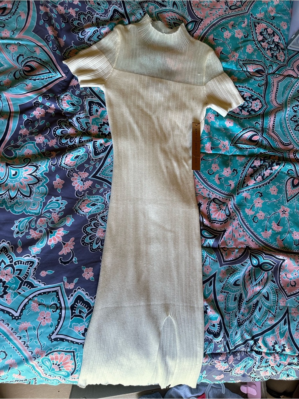 Cream Ribbed Knit Maxi Dress with Mock Neck